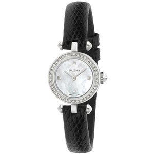 Gucci Diamantissima Diamonds Mother of Pearl Dial Black Leather Strap Watch For Women - YA141511 Buy Now By Gucci