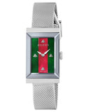Gucci G Frame Red and Green Dial Silver Mesh Bracelet Watch For Women - YA147401 Buy Now By Gucci