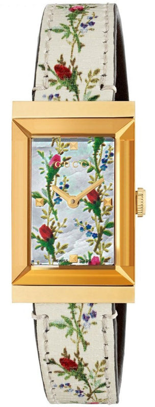 Gucci G-Frame Floral Mother of Pearl Dial White Leather Strap Watch For Women - YA147407 Buy Now By Gucci