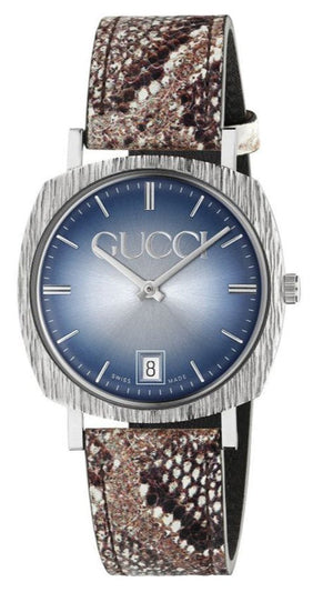 Gucci Grip Vintage Blue Dial Snakeskin Brown Leather Strap Watch for Women - YA152401 Buy Now By Gucci