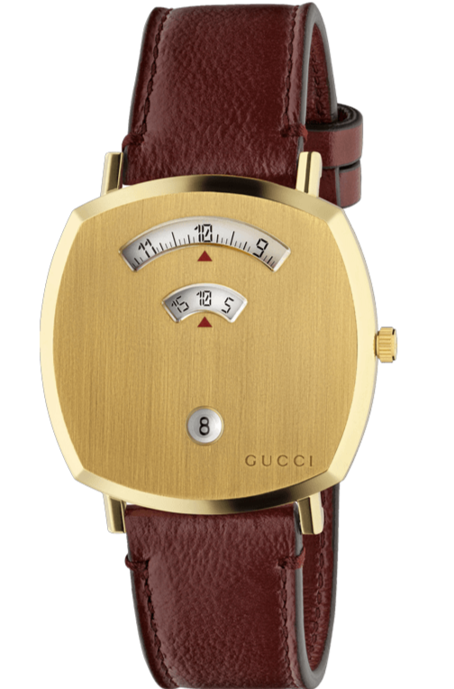 Gucci Grip Yellow Gold Dial Maroon Leather Strap Unisex Watch - YA157411 Buy Now By Gucci