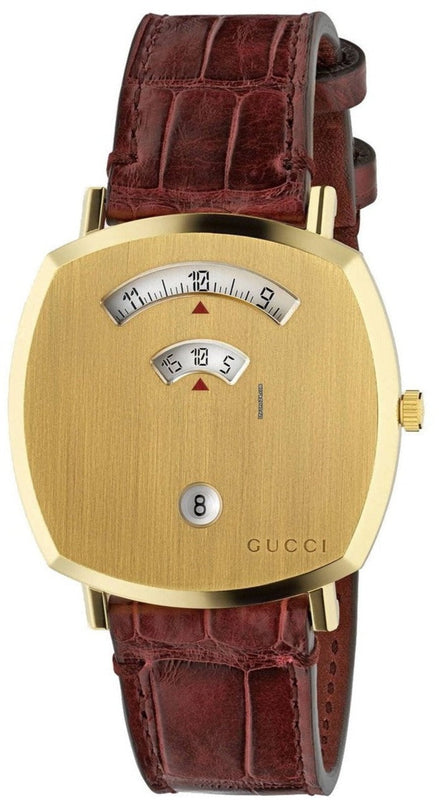 Gucci Grip Quartz Gold Dial Maroon Leather Strap Watch For Women - YA157413 Buy Now By Gucci