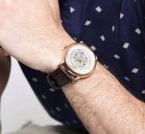 Emporio Armani Meccanico Silver Skeleton Dial Brown Leather Strap Watch For Men - AR1983 Buy Now By Emporio Armani