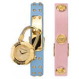 Versace Medusa Lock Icon Quartz Gold Dial Pink & Blue Leather Strap Watch For Women - VEDW00219 Buy Now By Versace