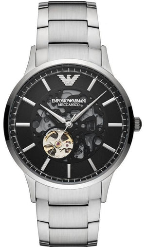 Emporio Armani Meccanico Automatic Black Dial Silver Steel Strap Watch For Men - AR60055 Buy Now By Emporio Armani