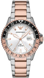 Emporio Armani Sea Explorer GMT Quartz White Dial Two Tone Steel Strap Watch For Men - AR11591