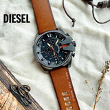 Diesel Mega Chief Chronograph Black Dial Brown Leather Strap Watch For Men - DZ4343 Buy Now By Diesel