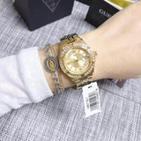 Guess Dazzling Diamonds Gold Dial Gold Steel Strap Watch for Women - W85110L1 Buy Now By Guess
