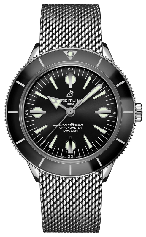 Breitling Superocean Heritage '57 Black Dial Silver Mesh Bracelet Watch for Men - A10370121B1A1 Buy Now By Breitling
