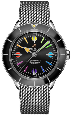 Breitling Superocean Heritage '57 Black Dial Silver Mesh Bracelet Watch for Men - A103701A1B1A1 Buy Now By Breitling