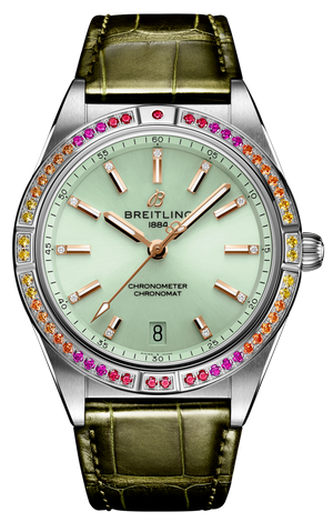 Breitling Chronomat Automatic 36 South Sea Green Dial Green Leather Strap Watch for Women - A10380611L1P1 Buy Now By Breitling