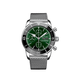 Breitling Superocean Heritage Chronograph 44 Green Dial Silver Mesh Bracelet Watch for Men - A13313121L1A1 Buy Now By Breitling