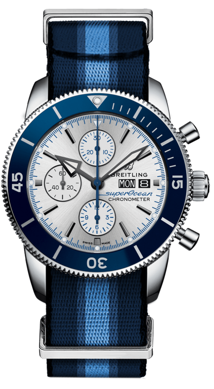 Breitling Superocean Heritage Chronograph 44 Ocean Conservancy Silver Dial Two Tone NATO Strap Watch for Men - A133131A1G1W1 Buy Now By Breitling