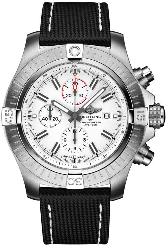 Breitling Super Avenger Chronograph 48 White Dial Black Nylon Strap Watch for Men - A133751A1A1X1 Buy Now By Breitling