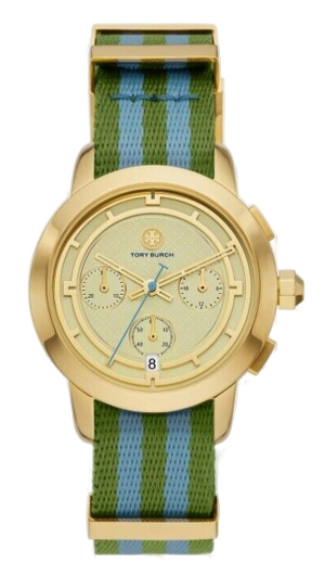 Tory Burch The Tory Chronograph White Dial Two Tone NATO Strap Watch for Women - TBW1037 Buy Now By Tory Burch