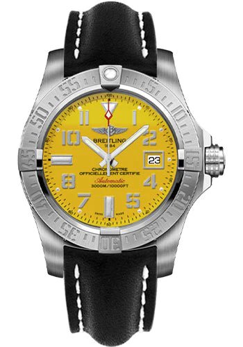 Breitling Avenger II Seawolf Yellow Dial Black Leather Strap 45mm Mens Watch - A1733110/I519/436X Buy Now By Breitling
