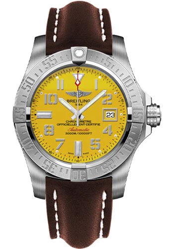 Breitling Avenger II Seawolf Yellow Dial Maroon Leather Strap 45mm Mens Watch - A1733110/I519/438X Buy Now By Breitling