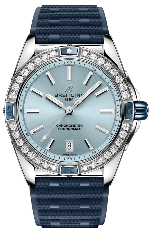 Breitling Super Chronomat Automatic 38 Diamonds Blue Dial Blue Rubber Strap Watch for Women - A17356531C1S1 Buy Now By Breitling