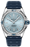 Breitling Super Chronomat Automatic 38 Diamonds Blue Dial Blue Rubber Strap Watch for Women - A17356531C1S1 Buy Now By Breitling