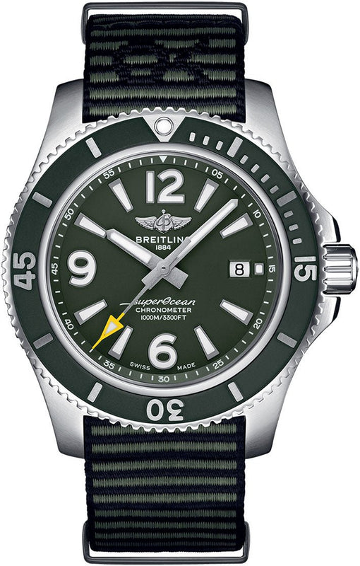 Breitling Superocean Automatic 44mm Outerknown Green Dial Green Nylon Strap Watch for Men - A17367A11L1W1 Buy Now By Breitling