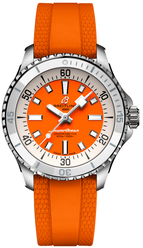 Breitling Superocean Automatic 36 Orange Dial Orange Rubber Strap Watch for Men - A17377211O1S1 Buy Now By Breitling