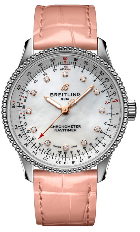 Breitling Navitimer Automatic 35 Mother of Pearl Dial Pink Leather Strap Watch for Women - A17395211A1P3 Buy Now By Breitling