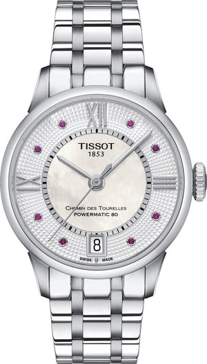 Tissot Chemin Des Tourelles Powermatic 80 Rubies Mother of Pearl Dial Silver Steel Strap Watch For Women - T099.207.11.113.00 Buy Now By Tissot