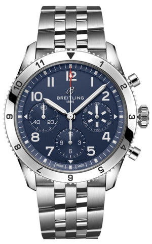 Breitling Avi Chronograph 42 Tribute to Vought F4U Corsair Blue Dial Silver Steel Strap Watch for Men - A233801A1C1A1 Buy Now By Breitling