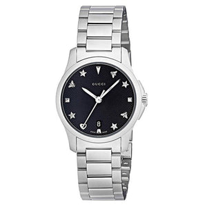 Gucci G Timeless Black Dial Silver Steel Strap Watch For Women - YA126573A Buy Now By Gucci