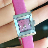 Gucci G-Frame Square Fuchsia Mother of Pearl Dial Fuchsia Leather Strap Watch For Women - YA128533 Buy Now By Gucci
