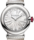 Bvlgari LVCEA Diamonds Silver Mother of Pearl Dial Silver Leather Strap Watch for Women - LVCEA103367 Buy Now By Bvlgari