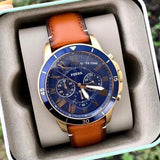 Fossil Grant Sport Chronograph Blue Dial Brown Leather Strap Watch for Men - FS5268 Buy Now By Fossil