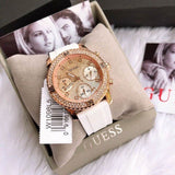 Guess Confetti Crystal Rose Gold Dial White Silicone Strap Watch For Women - W1098L5 Buy Now By Guess