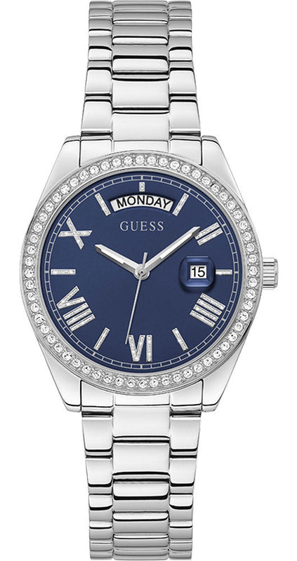 Guess Luna Diamonds Blue Dial Silver Steel Strap Watch for Women - GW0307L1 Buy Now By Guess