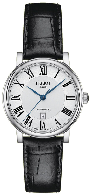 Tissot Carson Premium Automatic Lady Silver Dial Black Leather Strap Watch for Women - T122.207.16.033.00 Buy Now By Tissot