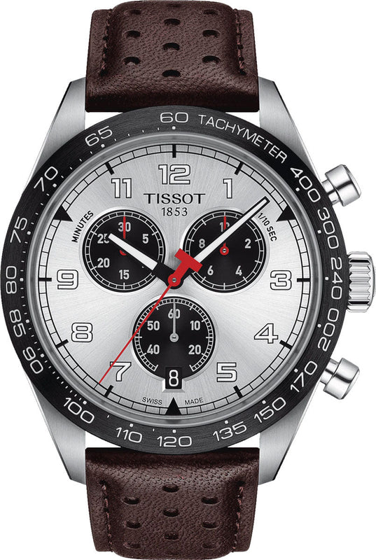 Tissot T Sport PRS 516 Chronograph Silver Dial Brown Leather Strap Watch for Men - T131.617.16.032.00 Buy Now By Tissot