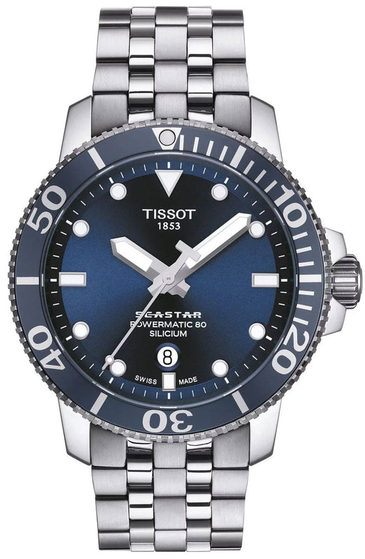 Tissot T Sport Seastar 1000 Powermatic Silicium Blue Dial Silver Steel Strap Watch For Men - T120.407.11.041.01 Buy Now By Tissot