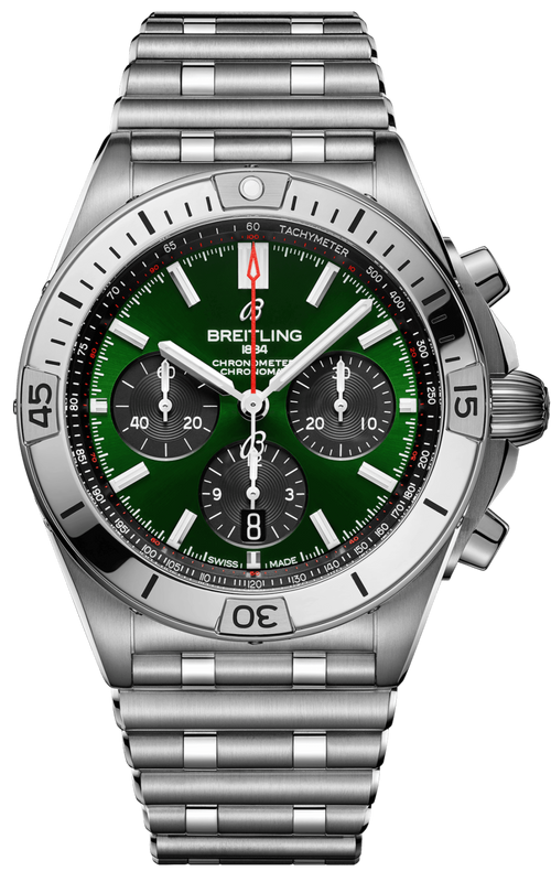 Breitling Chronomat B01 42 Green Dial Silver Steel Strap Watch for Men - AB0134101L1A1 Buy Now By Breitling