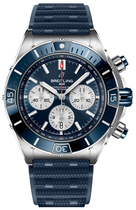 Breitling Super Chronomat B01 44 Blue Dial Blue Rubber Strap Watch for Men - AB0136161C1S1 Buy Now By Breitling