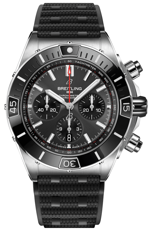Breitling Super Chronomat B01 44 Black Dial Black Rubber Strap Watch for Men - AB0136251B2S1 Buy Now By Breitling
