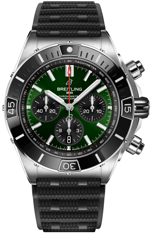 Breitling Super Chronomat B01 44 Green Dial Black Rubber Strap Watch for Men - AB0136251L1S1 Buy Now By Breitling