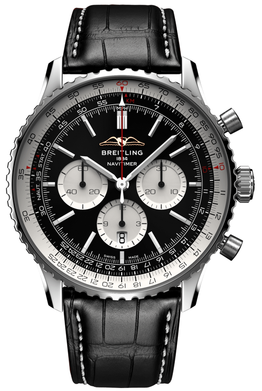 Breitling Navitimer B01 Chronograph 46 Black Dial Black Leather Strap Watch for Men - AB0137211B1P1 Buy Now By Breitling