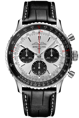 Breitling Navitimer B01 Chronograph 43 Silver Dial Black Leather Strap Watch for Men - AB0138241G1P1 Buy Now By Breitling