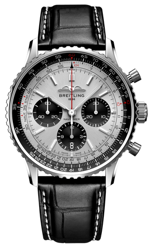 Breitling Navitimer B01 Chronograph 43 Silver Dial Black Leather Strap Watch for Men - AB0138241G1P1 Buy Now By Breitling