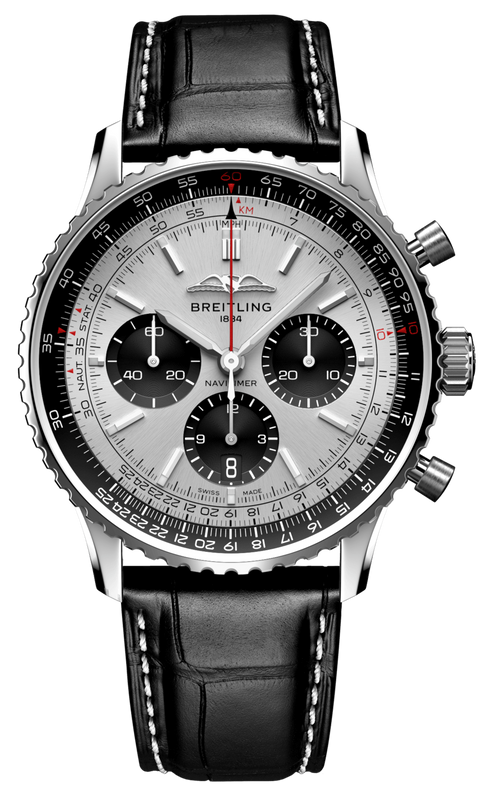 Breitling Navitimer B01 Chronograph 43 Silver Dial Black Leather Strap Watch for Men - AB0138241G1P1 Buy Now By Breitling