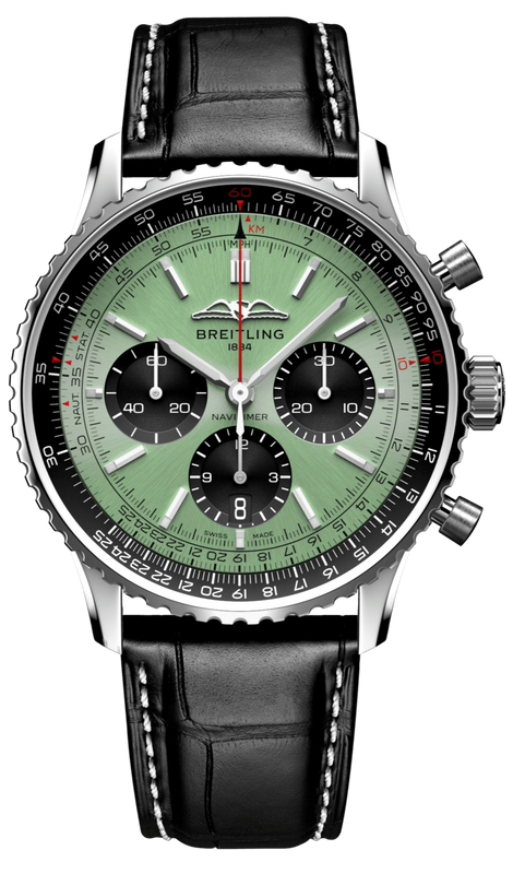 Breitling Navitimer B01 Chronograph 43 Green Dial Black Leather Strap Watch for Men - AB0138241L1P1 Buy Now By Breitling