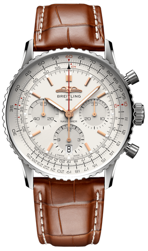 Breitling Navitimer B01 Chronograph 41 White Dial Brown Leather Strap Watch for Men - AB0139211G1P1 Buy Now By Breitling