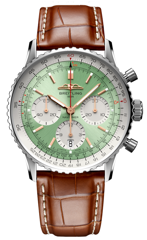 Breitling Navitimer B01 Chronograph 41 Green Dial Brown Leather Strap Watch for Men - AB0139211L1P1 Buy Now By Breitling