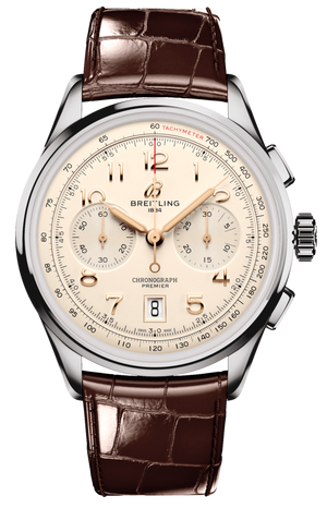 Breitling Premier B01 Chronograph 42 White Dial Brown Leather Strap Watch for Men - AB0145211G1P1 Buy Now By Breitling