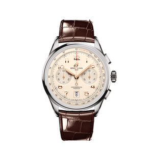 Breitling Premier B01 Chronograph 42 White Dial Brown Leather Strap Watch for Men - AB0145211G1P1 Buy Now By Breitling